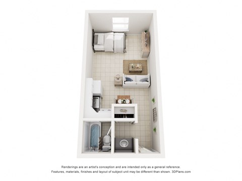 Floor plan for studio, 1 bath, 400 sqft